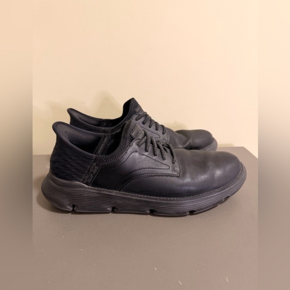 Mens Skechers Slip Ins Black Leather Sneakers